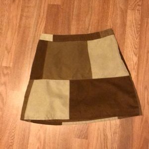 Retro Brown Patchwork Hollister Suede Skirt